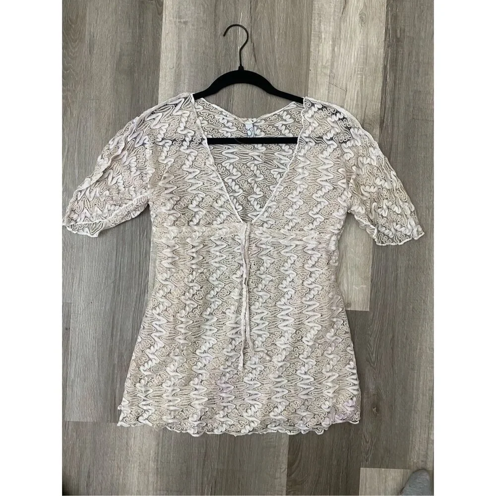 BECCA BY REBECCA VIRTUE Sundown Zigzag Crochet Tan White Tunic cover up, MP $88 - Picture 9 of 9